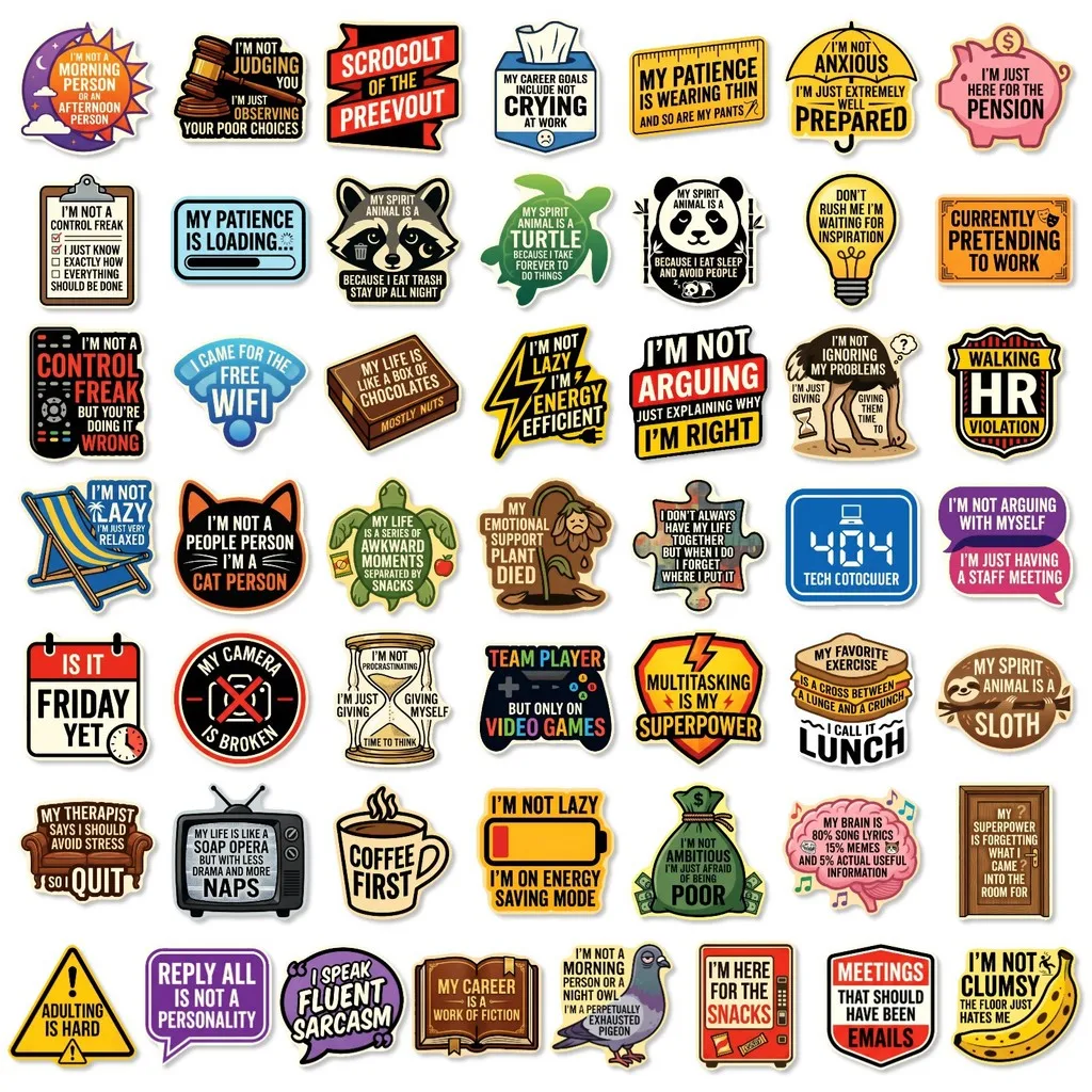 50 Stück Kreative Textaufkleber, Lustige, Verständliche Büroarbeiter-Slogan-Aufkleber, Wasserdichte DIY-Deko für Notizbücher, Papierwaren, Pop Stores – Detail 3