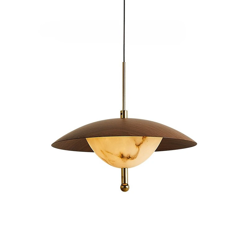 

French Wooden Pendant Lights Imitation Marble Chandelier Living Room Bedroom Restaurant Kitchen Adjustable Height Hanging Lamps
