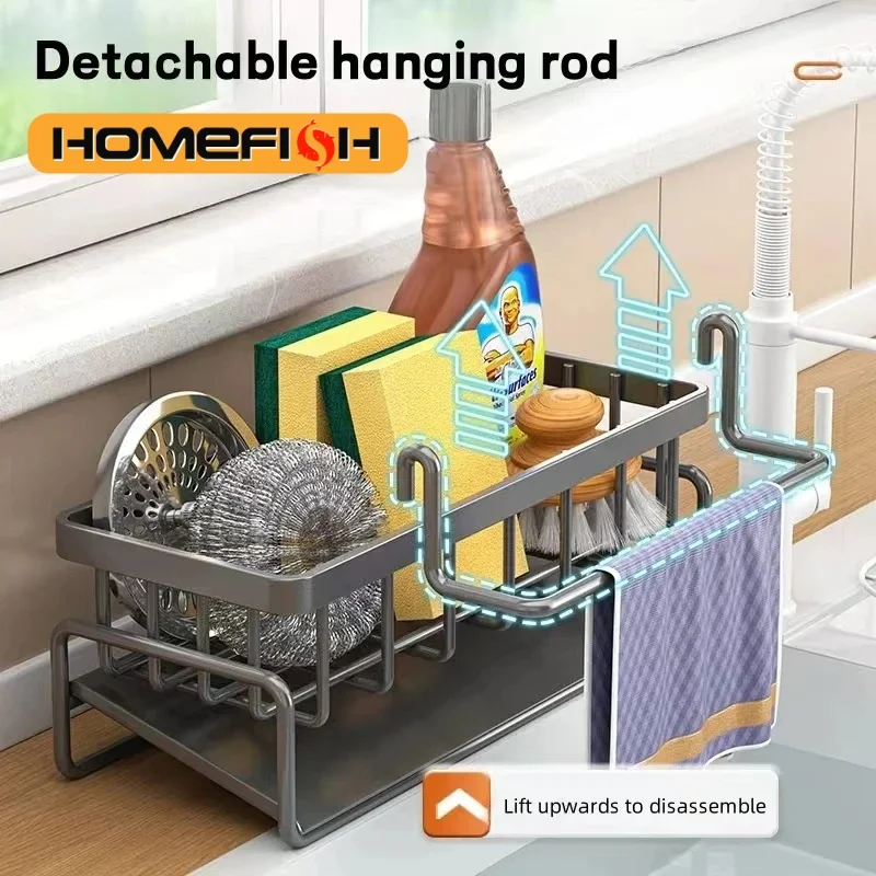 

HMJ2 Multi Functional Kitchen Sponge Rack Drain Water Place Dish Soap Organize Rags Capacity Countertop And Store Items