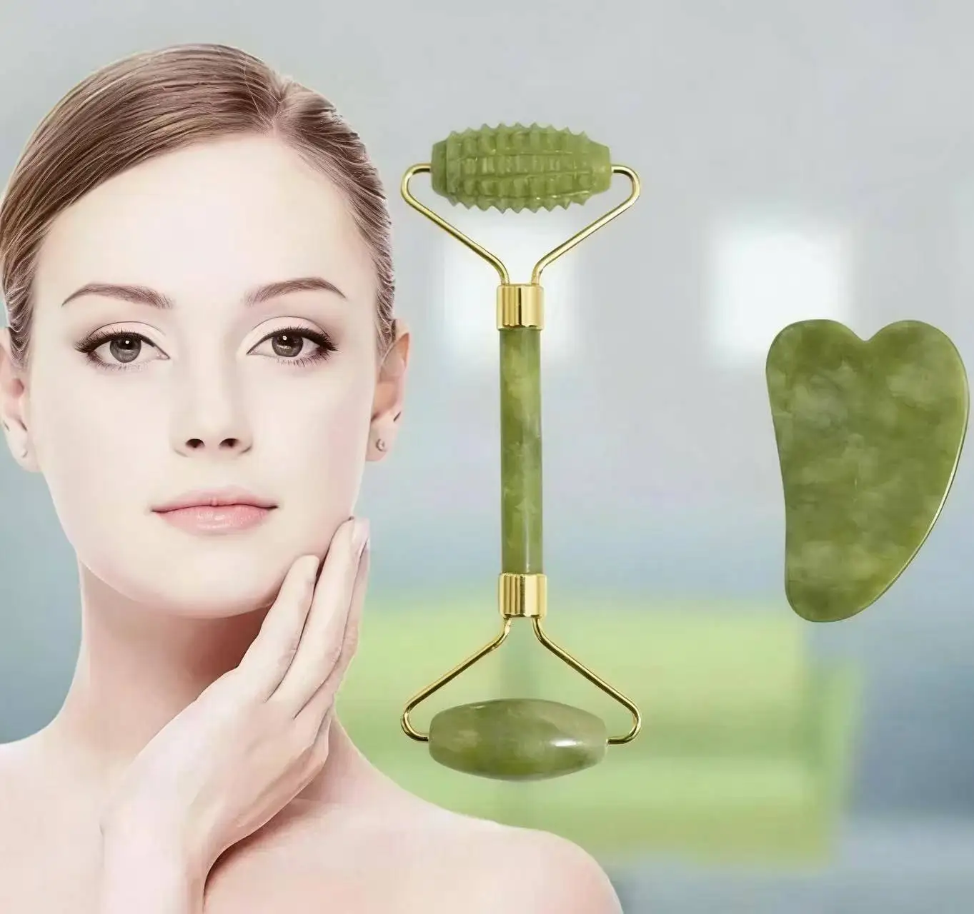 

2 шт. Натуральные нефритовые роллеры для лица и массажер Гуаша из натурального камня для тела и шеи, массажер для акупунктурных точек, уход за глазами, спа-массаж, инструменты для лифтинга лица