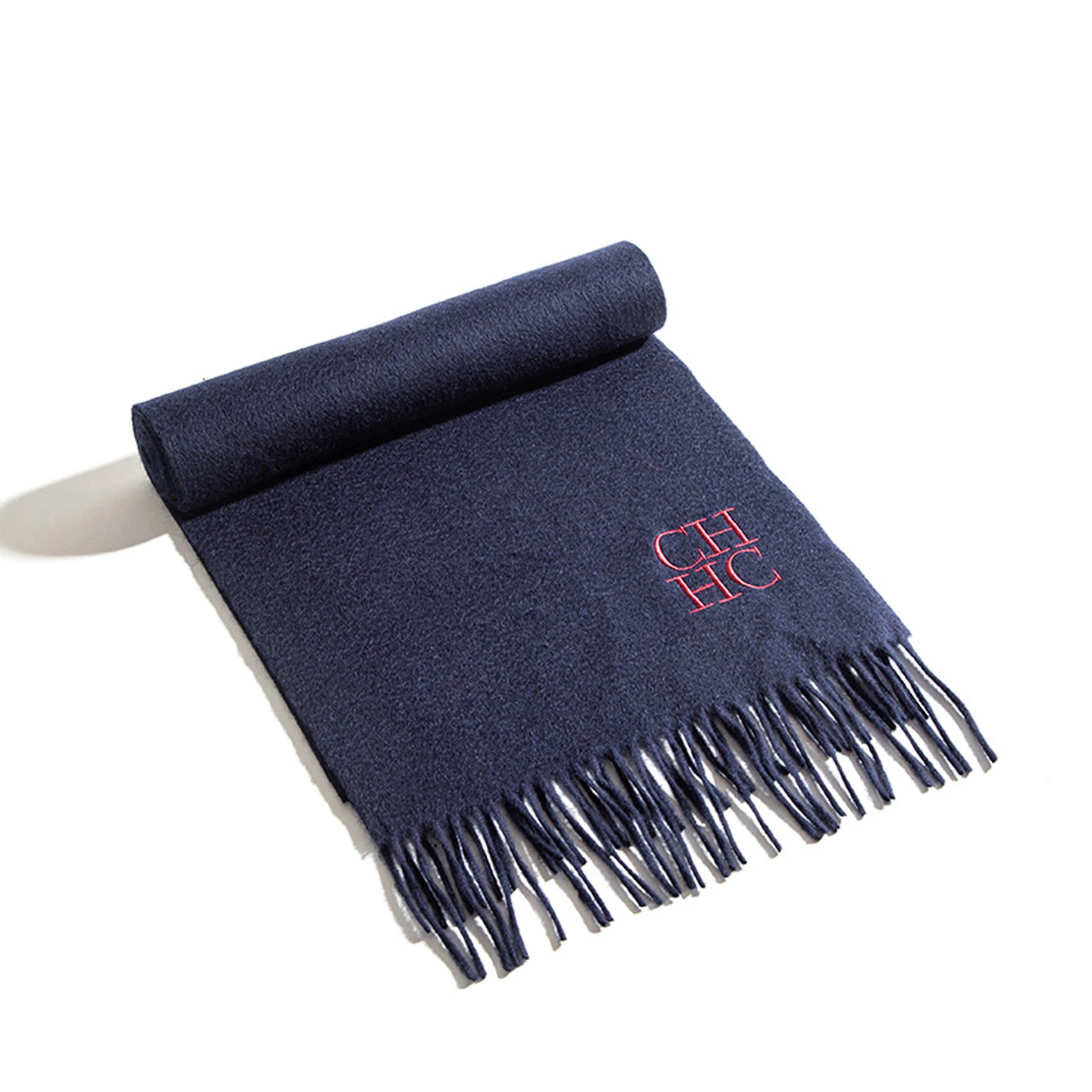 CH Unisex Fringed Winter Scarf Letter Embroidery Decor Soft Warm Rectangular Shawl Wrap Casual Daily Neck Accessory
