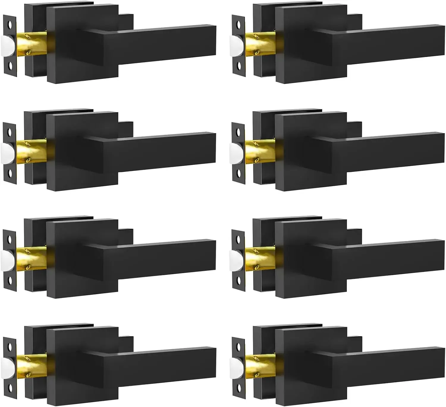 Passage Door Lever, 8 Pack Matte Black Interior Door Handles for Hallway and Closet, Heavy Duty Square Interior Keyless Door Han