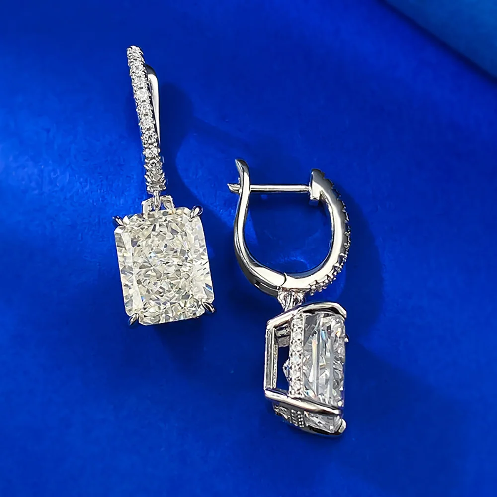 Luxury 925 Sterling Silver 8*10mm Crushed Ice Cut White G High Carbon Diamond Drop Dangle Earrings for Women Fine Jewelry Gifts