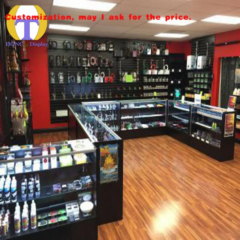 

на заказ.2023 Новый серебристо-черный алюминиевый запираемый дисплей из закаленного стекла, витрина для дымовых магазинов, тип расходных материалов