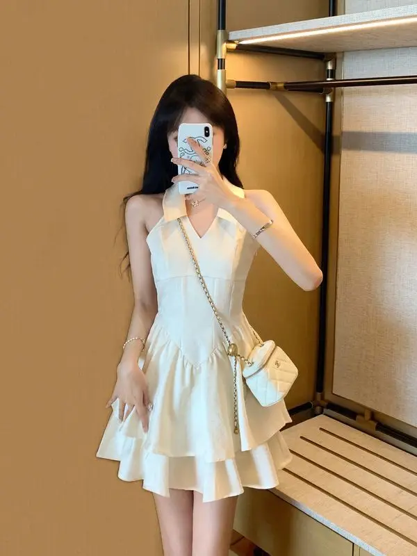 MiiiiX Sweet Elegant Halterneck Sleeveless Dress Women's 2024 Summer Tierred Design Waist Slimming Short Skirt Female Clothing