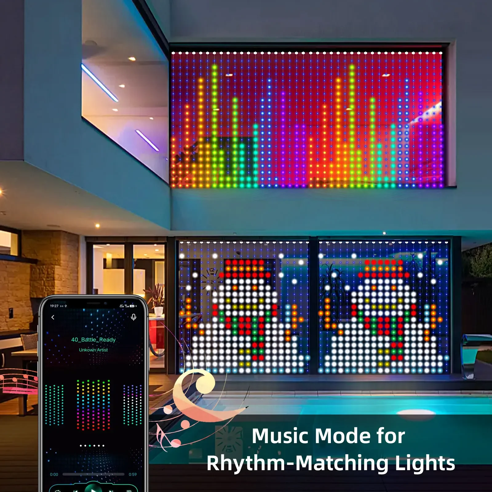 Imagem -02 - Inteligente Led String Curtain Lights Rgb Fairy Lights Faça Você Mesmo Picture Music Change Display Natal Decoração de Halloween Bluetooth App