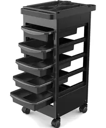 Budget Hair Styling Salon Trolley Cart with Wheels and 5 Drawers, Salon Rolling Cart for Extra Hairdresser Storage, Tool