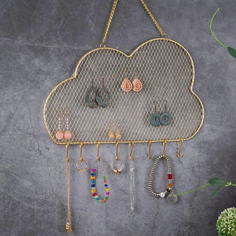 91AC Wall Earring Storage Rack Decorative Cloud-shaped Necklaces Storage Rack