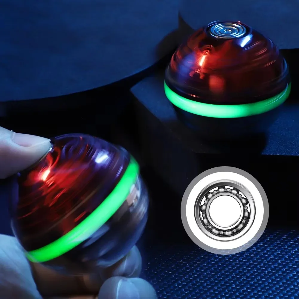 Fidget Spinner Palla rotante in metallo Giroscopio Gadget da scrivania Luminoso Allevia lo stress Trottola luminosa Punta luminosa Giocattoli