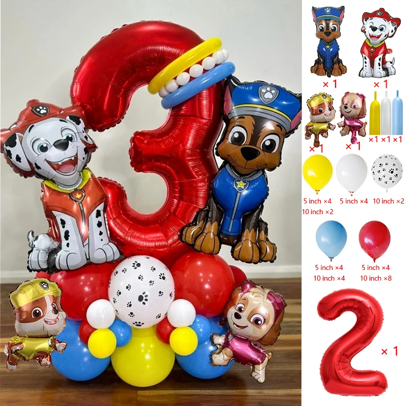 Cartoon Paw Patrol Dog Chase Balloon Birthday Decoration Number Aluminum Latex Balloons Set Kids Party Supplies Gift Favor Decor view 3