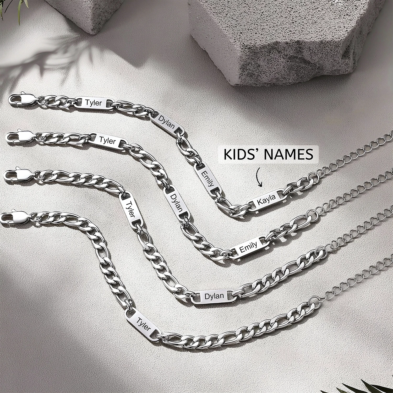 

Custom Name Bracelet Personalized Stainless Steel Multiple Names Family Nameplate Pendant Bracelets For Men Christmas Gift
