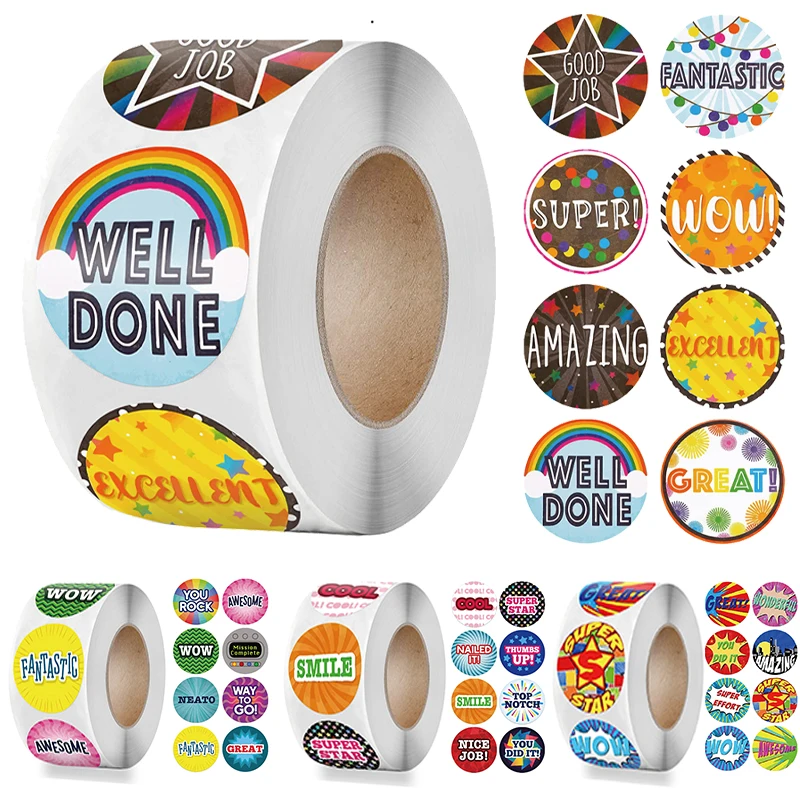 100-500pcs Cute Reward Stickers Roll with Word Motivational Stickers for School Teacher Kids Student Stationery Stickers Kids