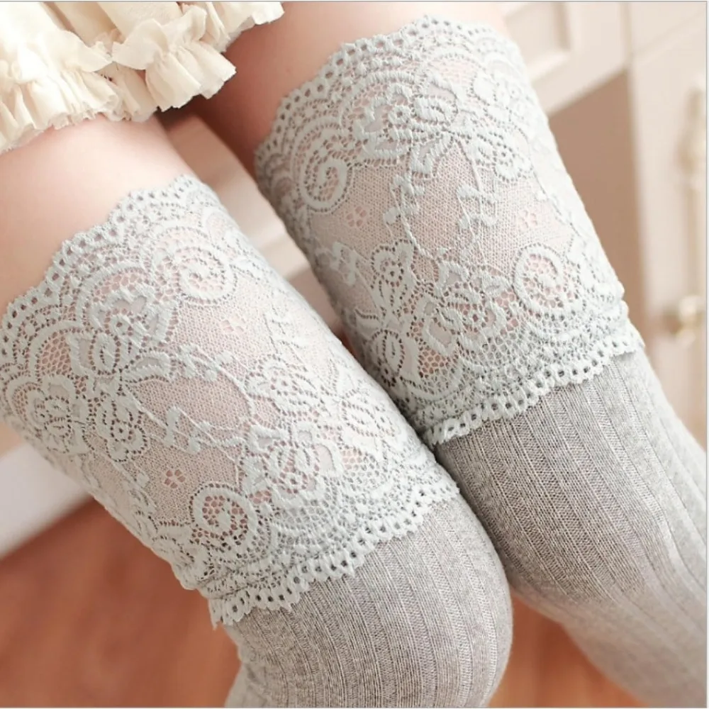 Thigh High Socks for Women Fashion Lace Top Cotton Long Stockings Over the Knee Leg Warmer