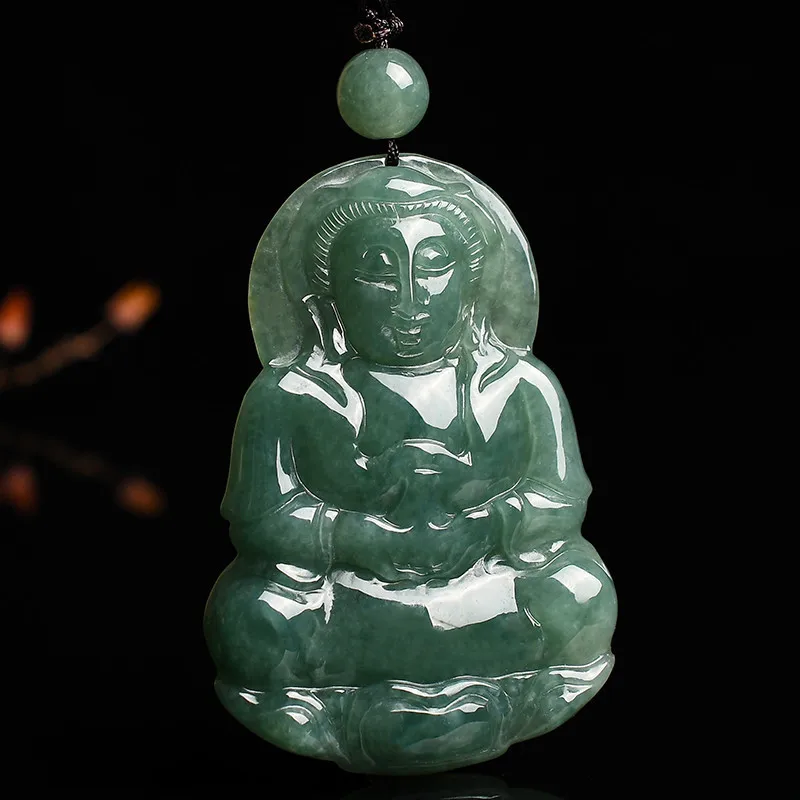 

Fine Jewelry Natural Jade A+ Jadeite Oil Green Guanyin Pendant Ice Nuo Seed Oil Male Pendant