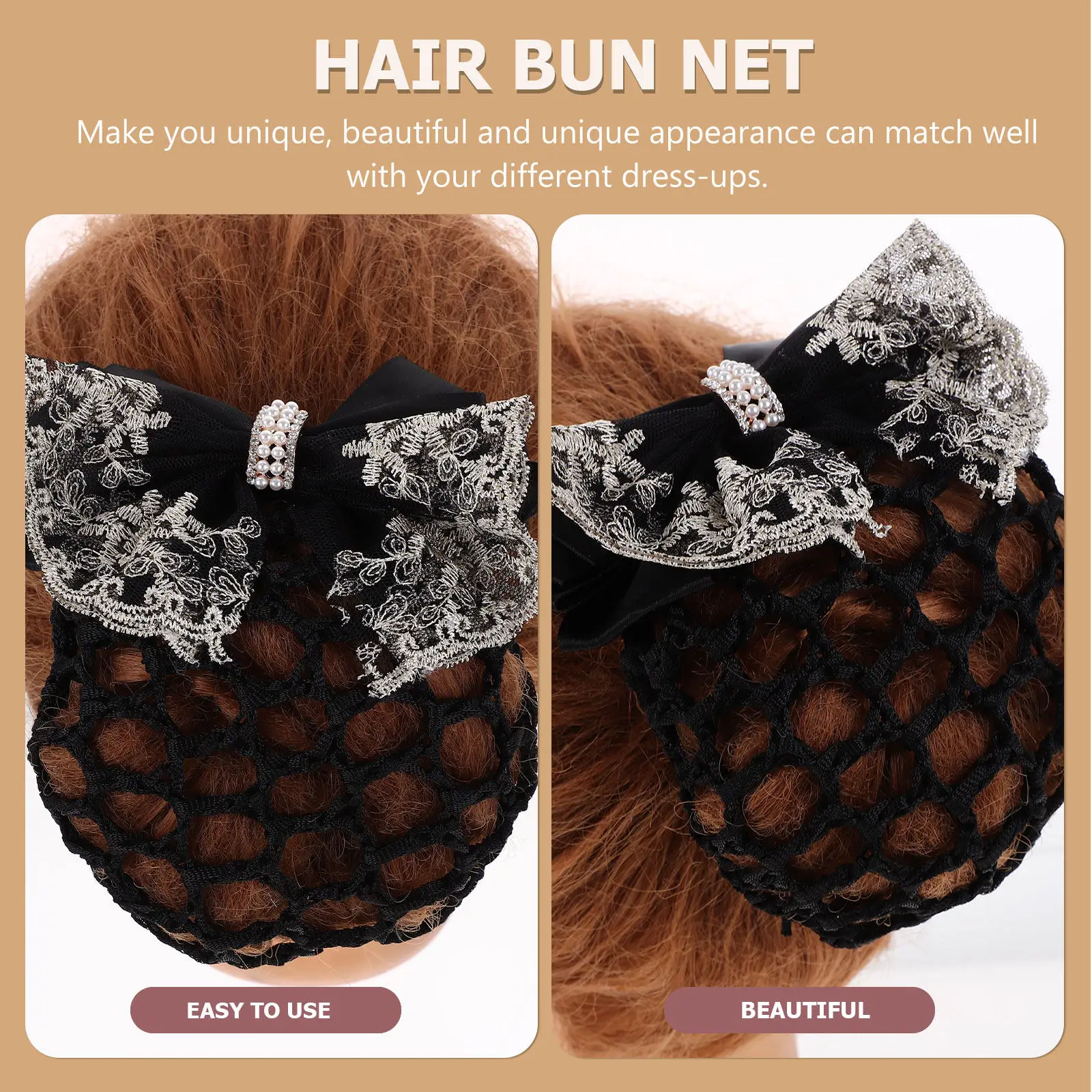 

2 шт. элегантных сетчатых чехлов для причесок с камнями, заколки-сетки для волос, аксессуары для женских причесок, для танцев, школы, торжественных мероприятий