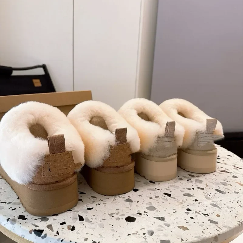 Winter new sheepskin and wool integrated snow boots for women, thick soled hairy cotton shoes with plush insulation short boots