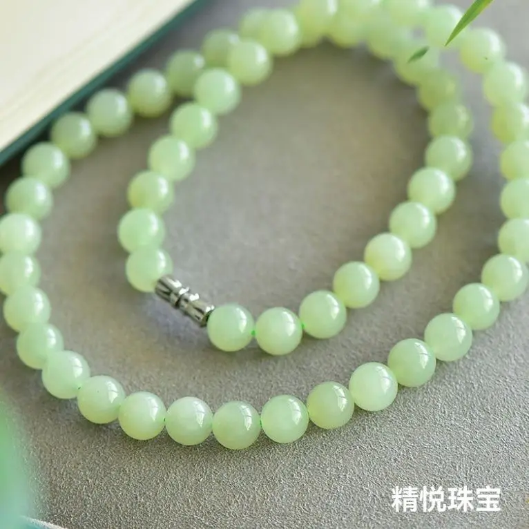 قلادة من اليشم Hetian سلسلة من خرز اليشم الأخضر المائي الشفاف باللون الأخضر الفاتح #2