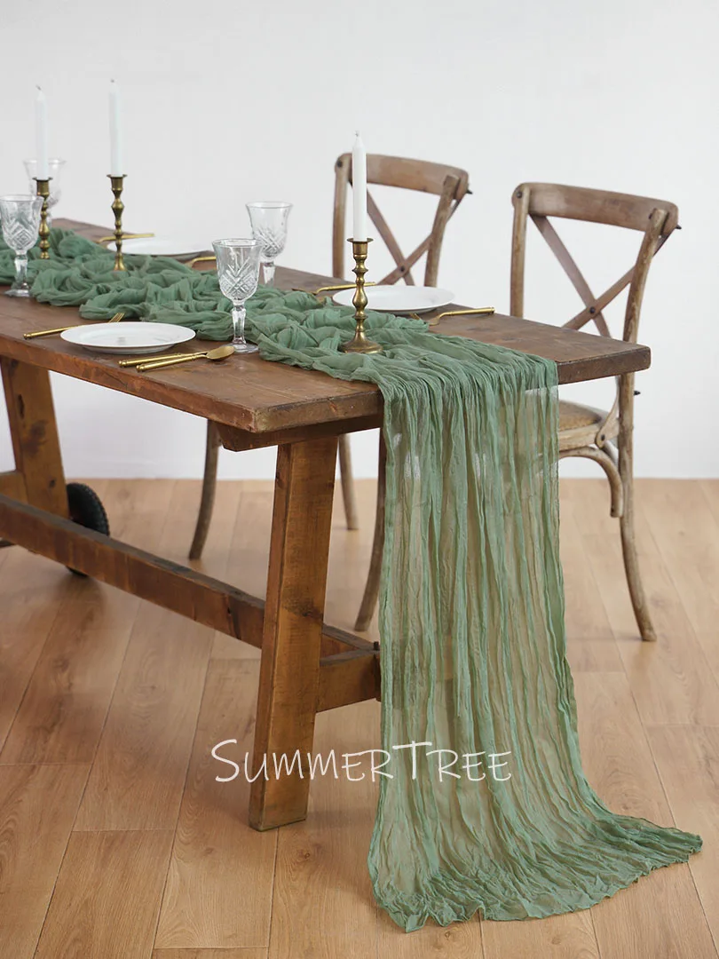 Gauze Sheer Sage Green Table Runner Cheesecloth 1.8m 3m 4m for Romantic Wedding Rustic Garden Boho Gathering Decoration