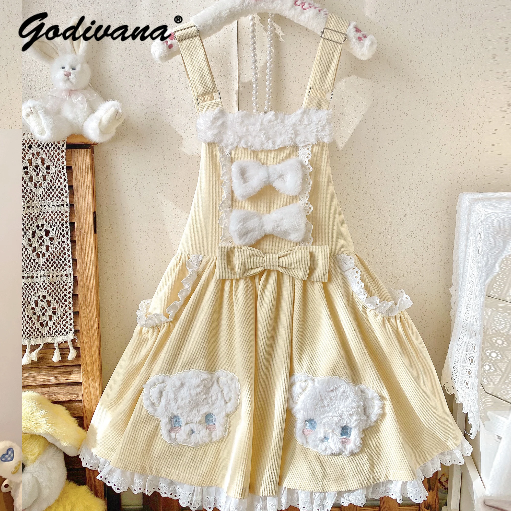 2025 جديد الأصلي لوليتا الأشرطة فستان الخريف والشتاء أفخم القوس حزام لطيف الحلو الدب ملصق المطرزة الحمالات فستان #6