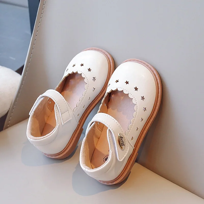 Cute Star Solid Color Casual Shoes for Kids Girls Classical Leather Shoes for Children Princess Outdoor Party Non-slip Shoes