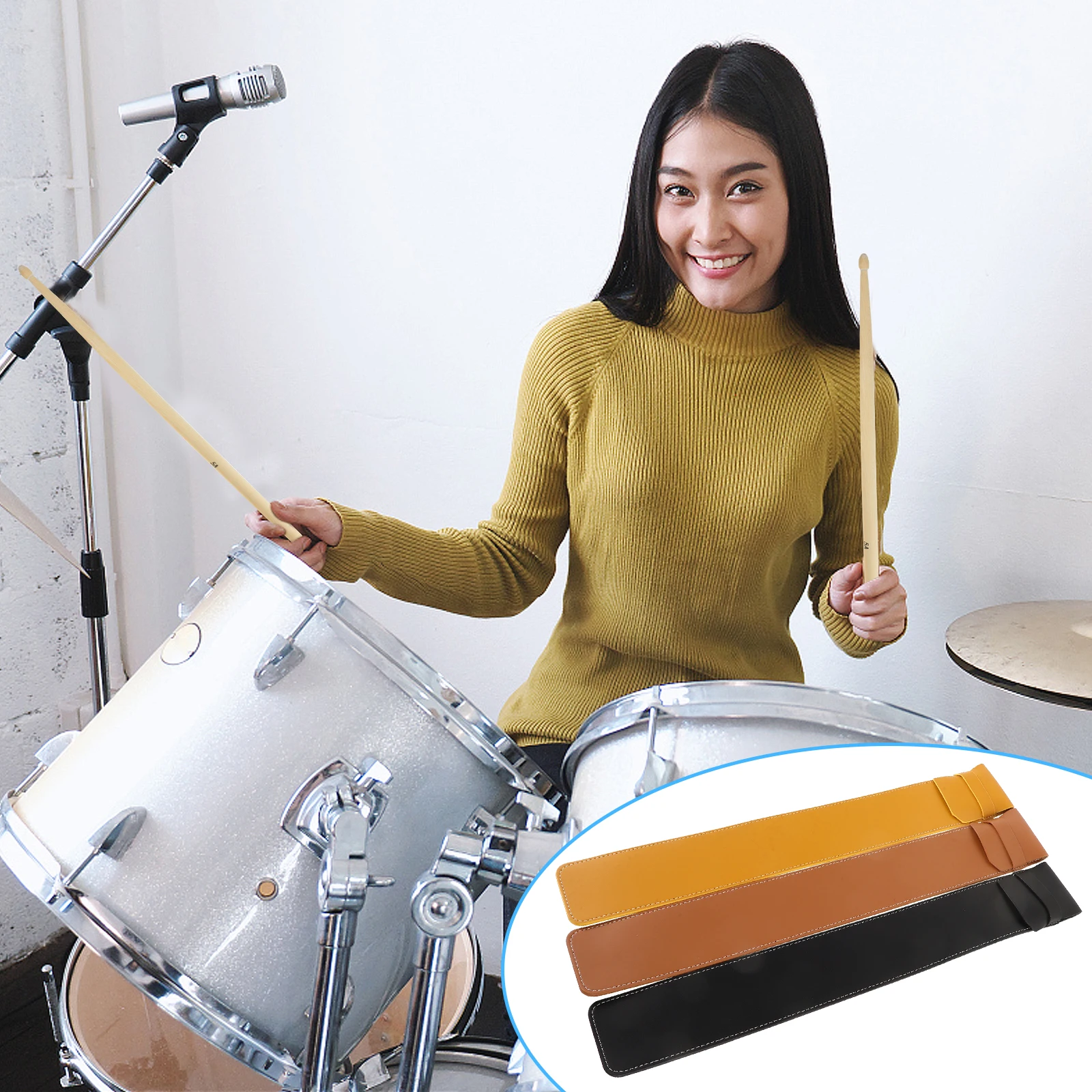 

3pcs Portable Drum Case Pu Storage Stick Holder For Kids Adults Drummer Yellow Brown Black Drumstick Holder Drum