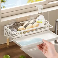 Kitchen Storage Rack Cloth Storage Rack Non Perforated Wall Mounted Seasoning Household Drain Basket with Chopstick Holder