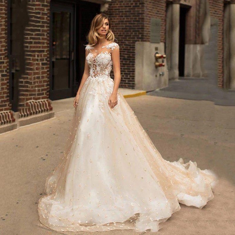 

Vintage Wedding Dresses White Bridal Gowns V-Neck Sleeveless Lace 3D Floral Applique A-Line Backless Plus Size Tailor Made