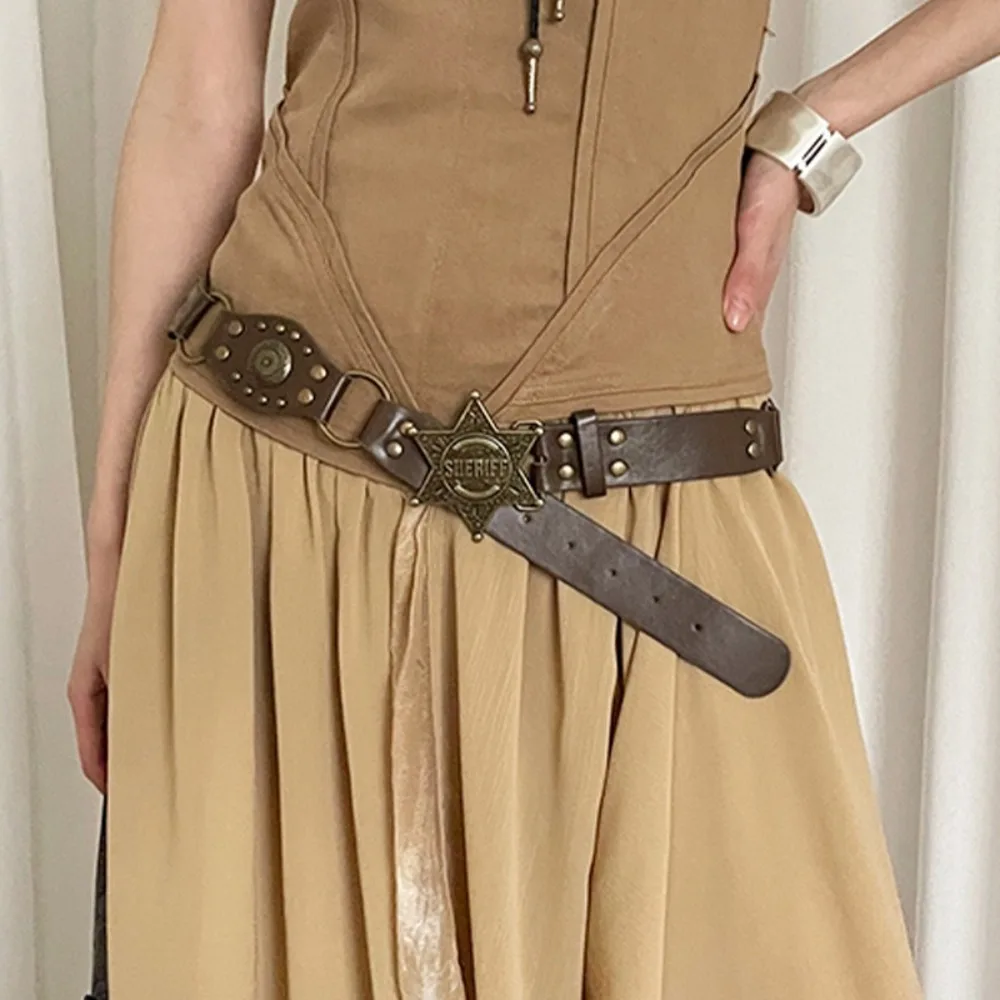 

Elegant Rivet Cowgirl Belt Y2k Alloy Cowboy Waistband Adjustable Strap Buckle Star Buckle Belt Dress Decoration