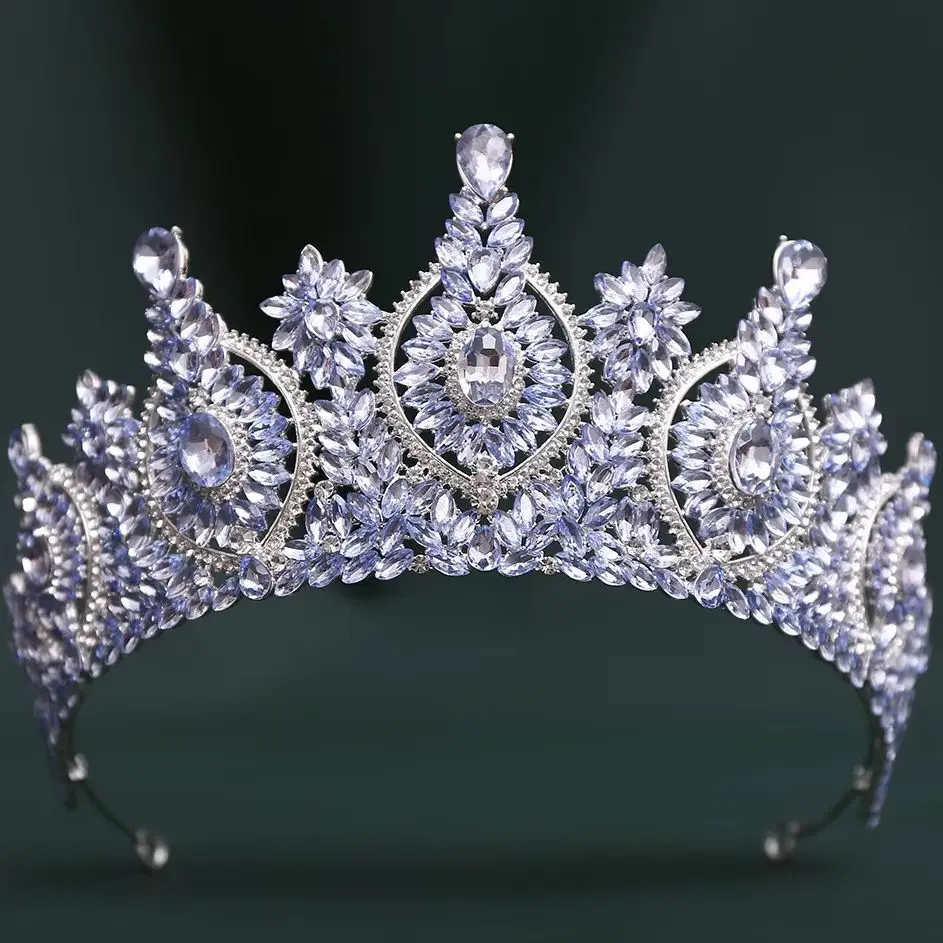 DIEZI 9 Colors Luxury Full AB Rhinestone Crystal Tiara Women Wedding Party Baroque Elegant Bridal Bride Crown Hair Accessories