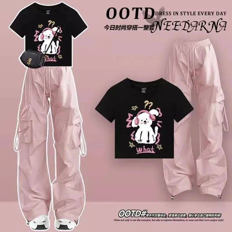 Spring/Summer Fashion Women\'s Set 2024 New Korean Edition Dopamine Wearing Pink Work Pants Age Reducing Two Piece Set