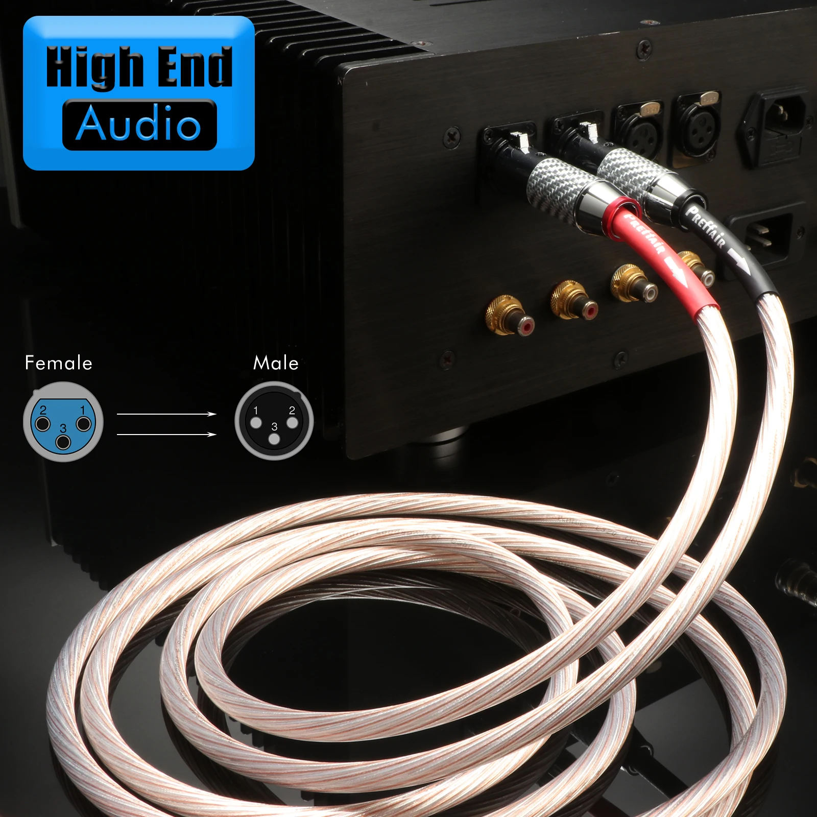 HiFi Audio XLR Cable 7N OCC Silver Plated Copper Balance Cable Rhodium-plate Carbon Fiber XLR Plug for Amplifier DVD Player