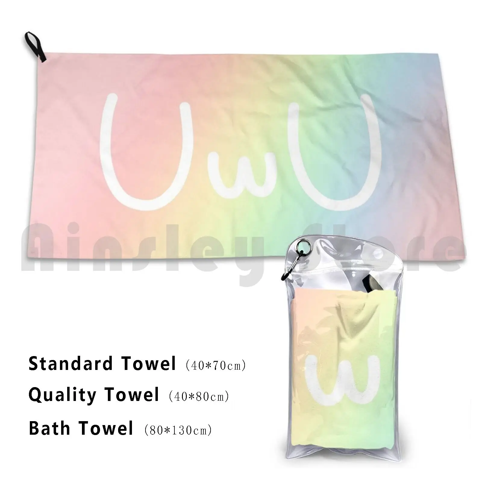 Uwu Pastel Rainbow Custom Towel Bath Towel Uwu Kawaii Face Sugoi Pink Rainbow Pastel Japanese Cute