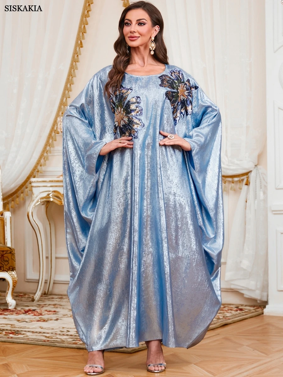 Siskakia Dubai Lantejoulas Patchwork Abaya Dolman Manga Marocain Elegante Solto Kaftans 2025