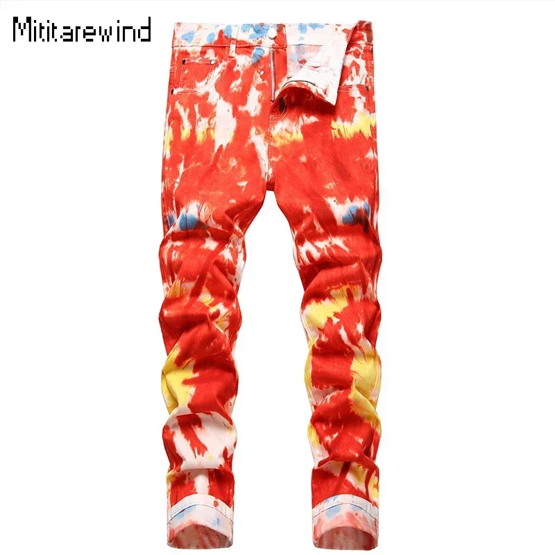 

Hip Hop Y2k Streetwear Tie-dyed Jeans Men Spring Summer Casual 95% Cotton Comfortable Man Pants High Stretch Slim Jeans Fashion