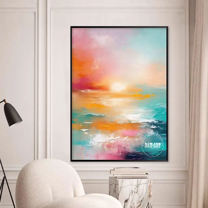 Hot Selling Sunrise Landscape Art Paintings Modern Canvas Roll Design Hand Drawing Abstract Frameless Picture Wall Hangings