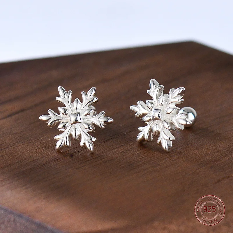 

925 Sterling Silver Snowflake Stud Earrings for Women Fashion Forest System Flower Screw Earring Student Birthday Jewelry Gift