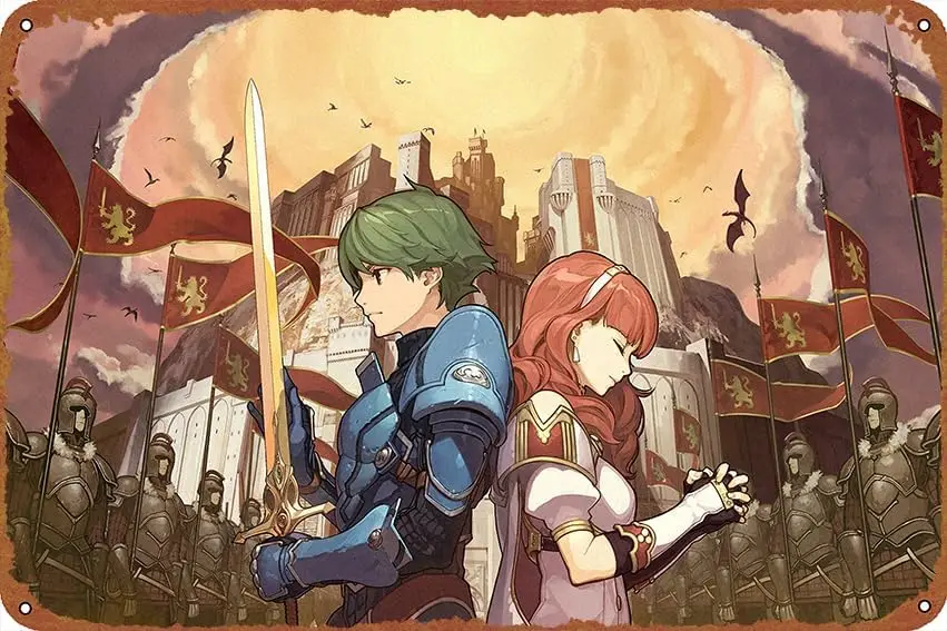 1p,Video Game Alm Celica Fire Emblem Echoes: Shadows Of Valentia Vintage tin poster, suitable for bars, cafes, offices, restaura