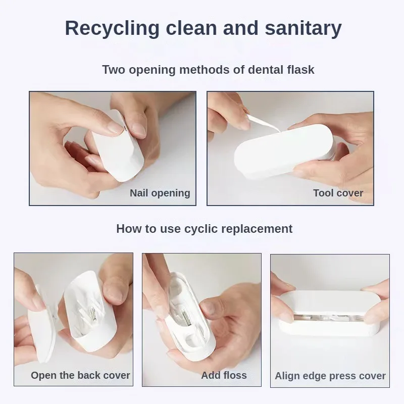 Two Way Portable Floss Dispenser Includes 10 Flosses Automatic Pop-up Floss Organiser Oral Care Push-out Floss Holder Recycling