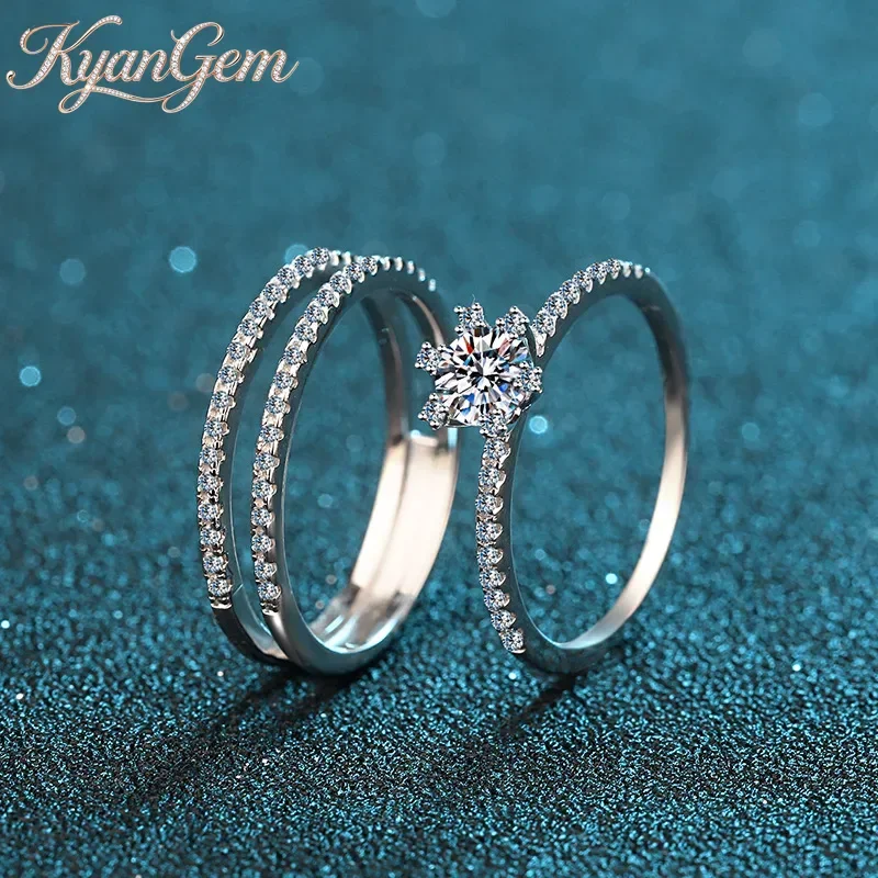 KyanGem 18K Gold Women's 50 Point Moissanite Ring, One Row of Three Interchangeable 18K Platinum Rings for Girlfriend Gifts
