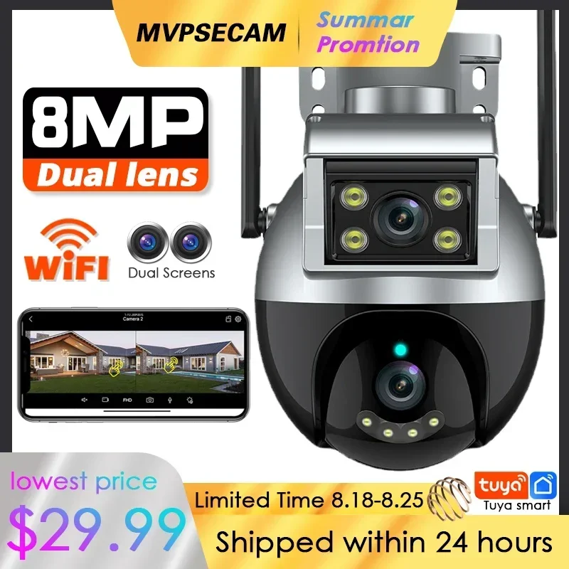 

SMART LIFE 8MP 4K Dual Lens WiFi Suveillance Camera PTZ Two Screens 360 Wireless Outdoor Video Camera Security CCTV Tuya app