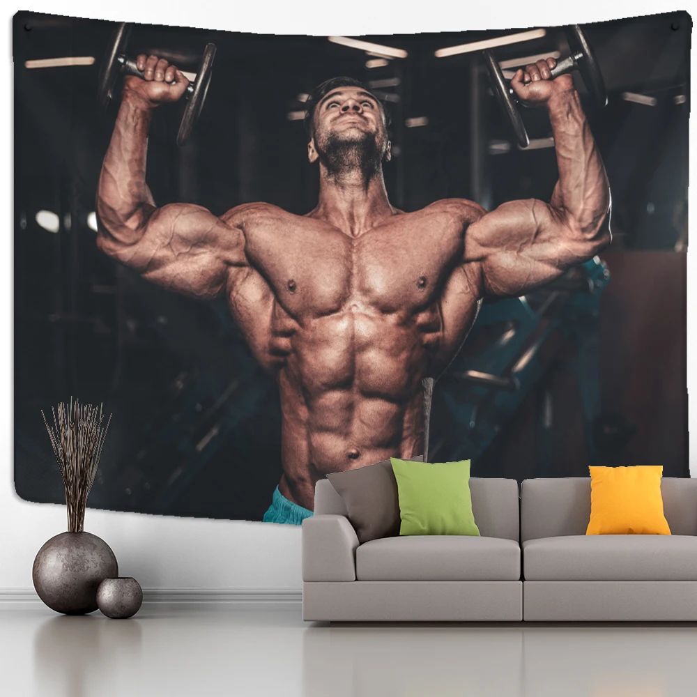 Fitness Muscle Man Tapestry Wall Hanging Hippie Tapiz Witchcraft Psychedelic Black Mystery Dorm Living Room Home Decor
