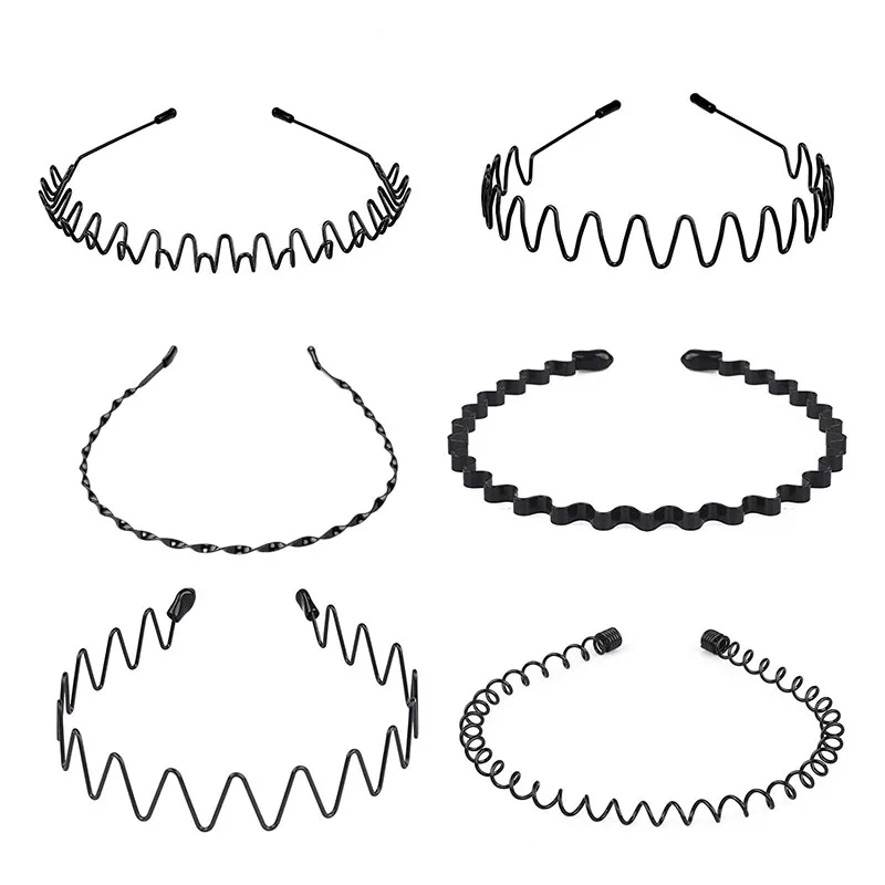 

6pcs/Set Unisex Metal Headbands Wavy Hairband Hair Hoop Women Men Sport Fashion Hair Band Black Non Slip Simple Hair Accessories