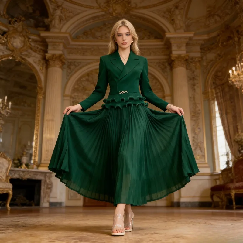 

Плиссированное платье Miyake больших размеров, весна 2026, новинка, легкое люксовое, с волнистым краем, подчеркивающее талию, элегантное, с эффектом жатки, длинная юбка