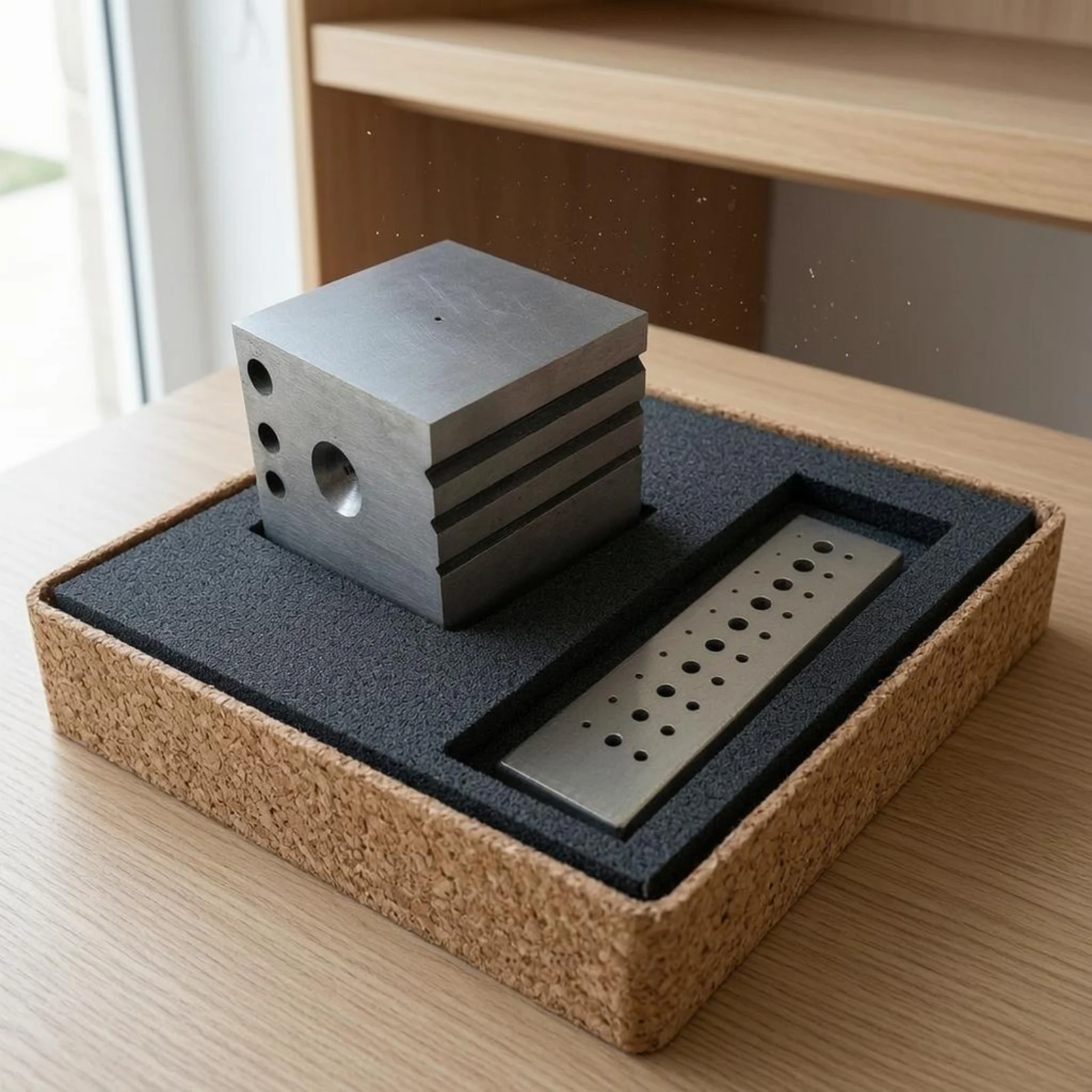 Solid Metallic Finish Uhren-reparaturblock with Machined Grooves Perforated Punch Plate for Watchmaker Workbench