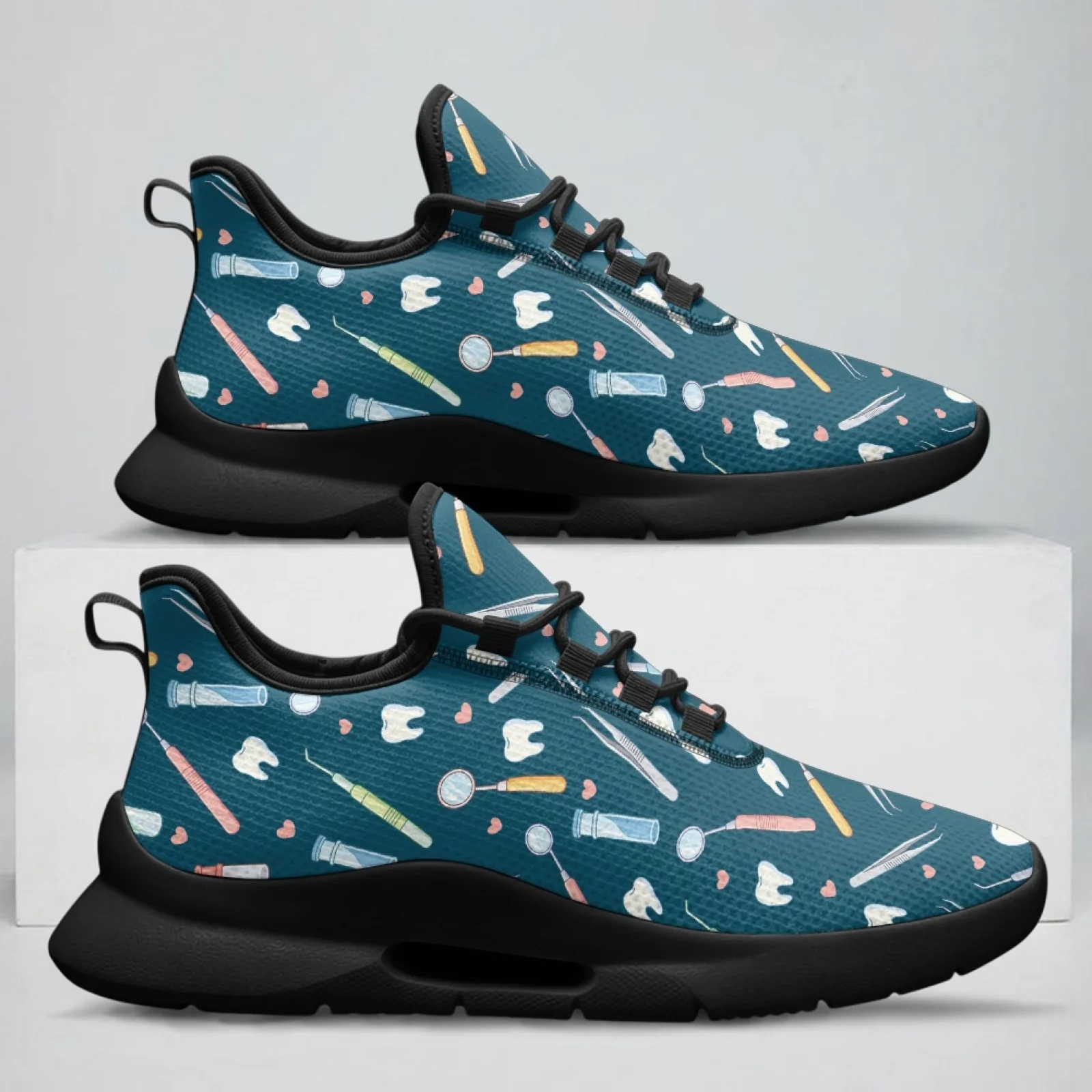 PENSTROLL Dental Tool Pattern Lightweight Breathable Lace Up Shoes Walking Shoes for Men for Mens Sports Running