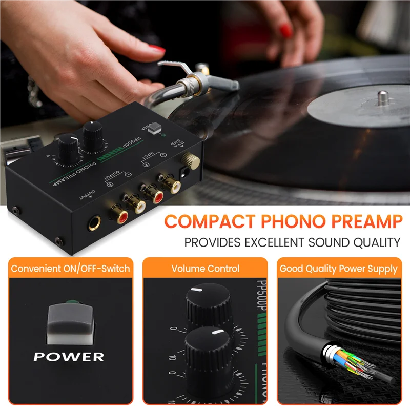 PHILE-Phono Turntable Preamp, Phonograph Preamplifier With R C A Input, RCA/TRS Output, For Turntable Record Play