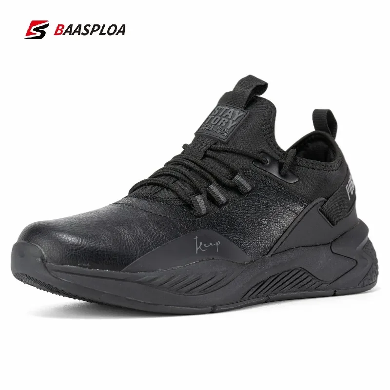 Baasploa Men Running Shoes Non-slip Leather Sneaker Lightweight Tennis Shoe Waterproof Man Breathable Casual Shoes