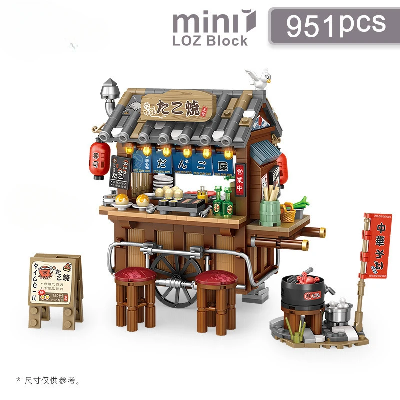 Mini blocs de construction de restaurant de pieuvre braisée, vue sur la rue de la ville, style de décrochage alimentaire, cadeaux de jouets, art de la décoration intérieure, nouveau