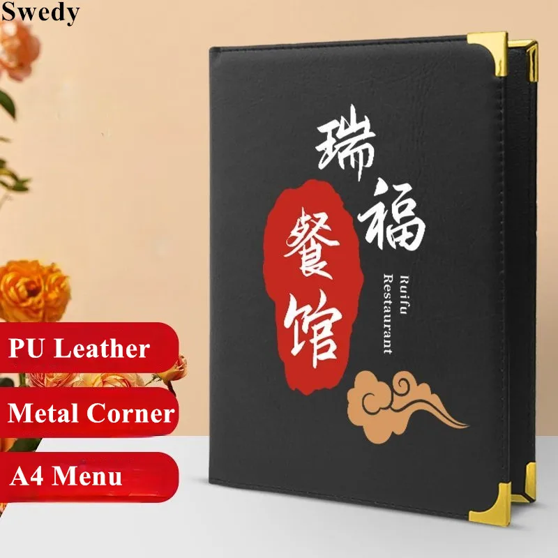 A4 210x297mm PU Leather Double Stitched Menu Cover Sleeves 8.5