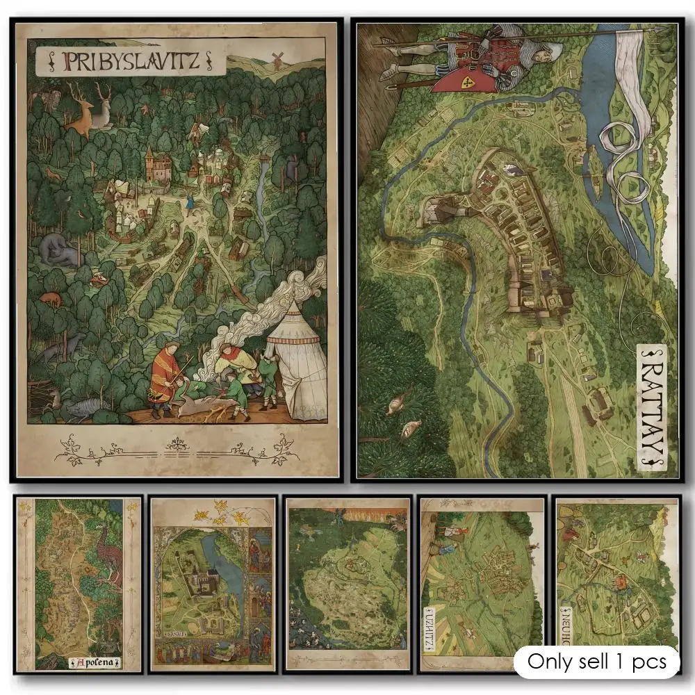 Game K-Kingdom Come D-Deliverance Map Painting Calligraphy Cotton Canvas Wall Art Poster Quality Decor Painting for Home Decor